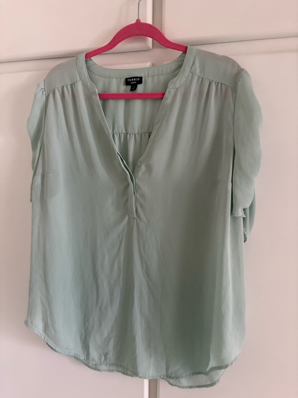 torrid Mint Green Short Sleeve Split V-Neck Blouse